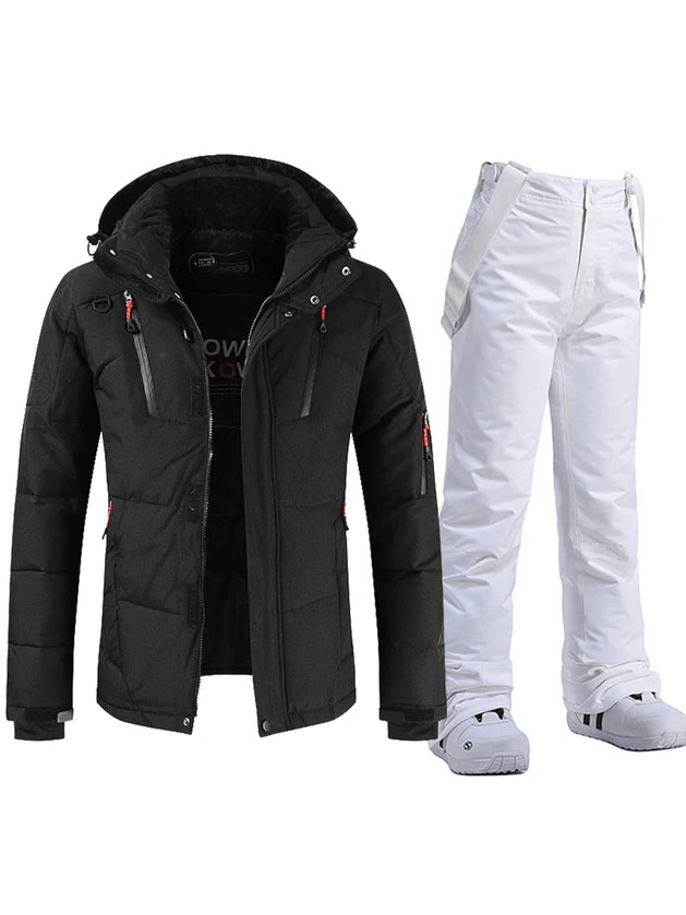 Warm windproof waterproof outdoor sports ski suit SF1783 with black jacket and white pants for winter activities